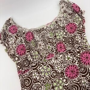 Bamboo Traders Women's XL Brown Pink Floral Tie Waist Peplum Blouse Lizzie Y2K